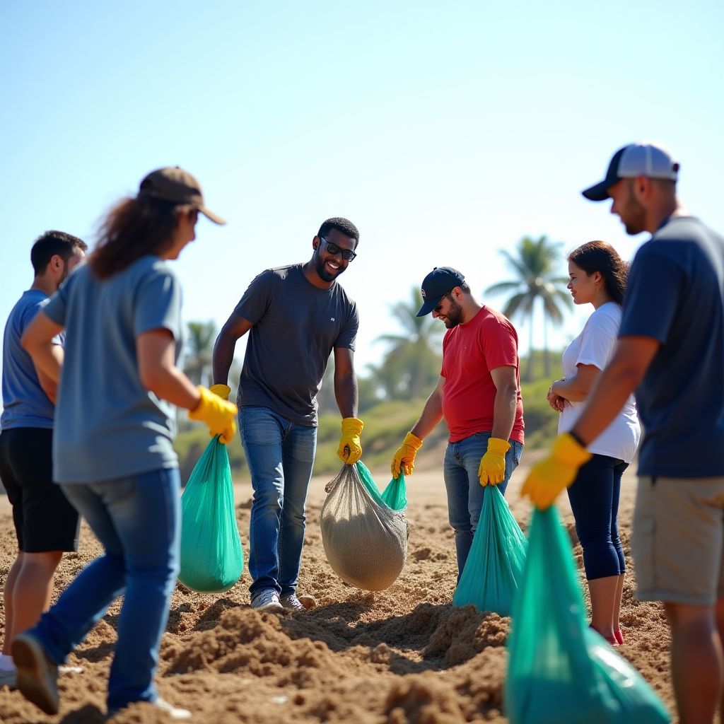Community clean-up event at beach