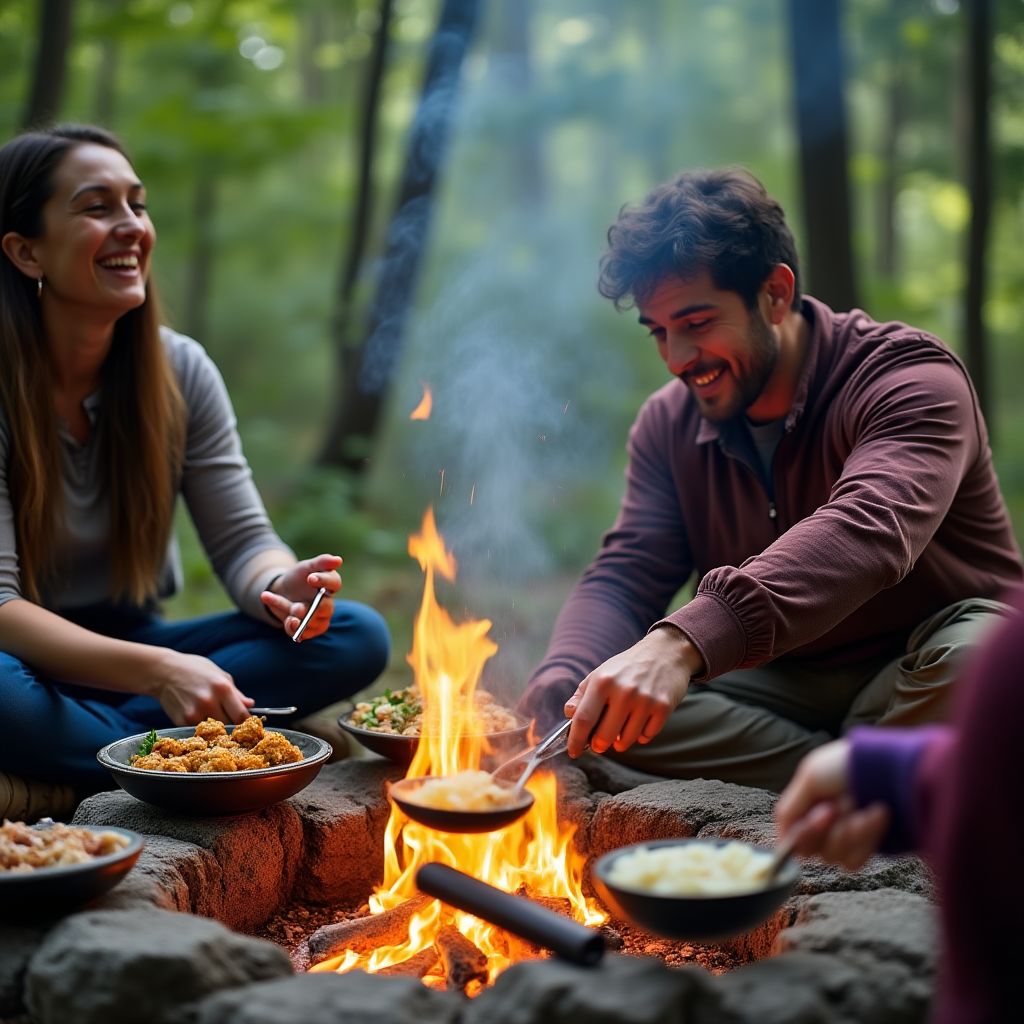 Campfire cooking demonstration in progress