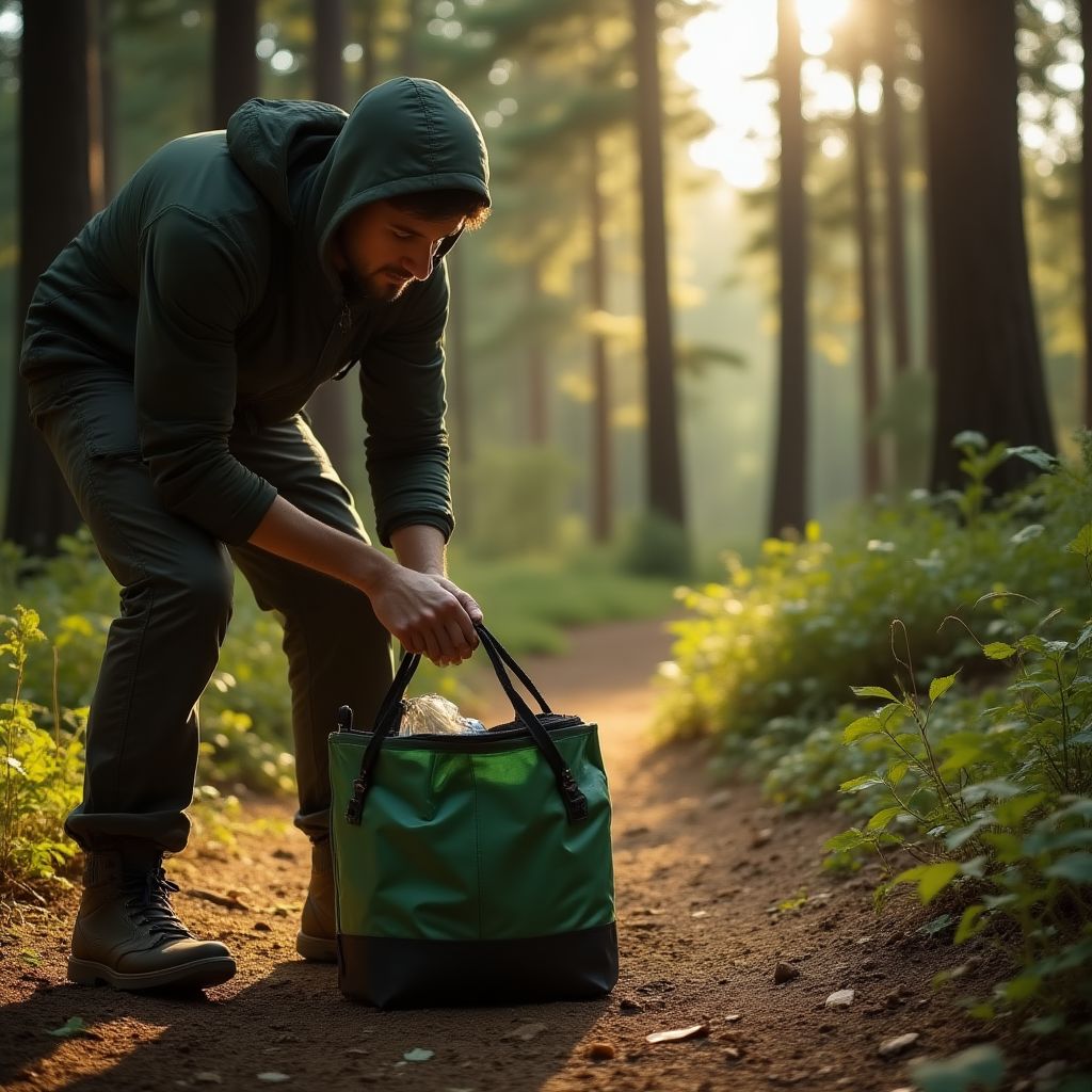Person practicing leave-no-trace camping